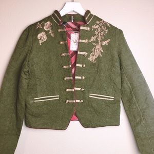 Free People Band Embellished Olive Jacket